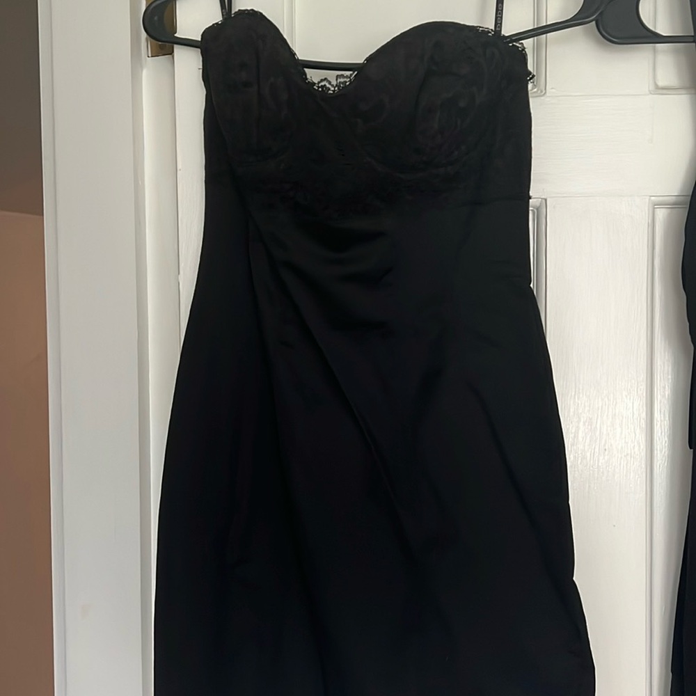 Bebe little black dress. Strapless. Lace top